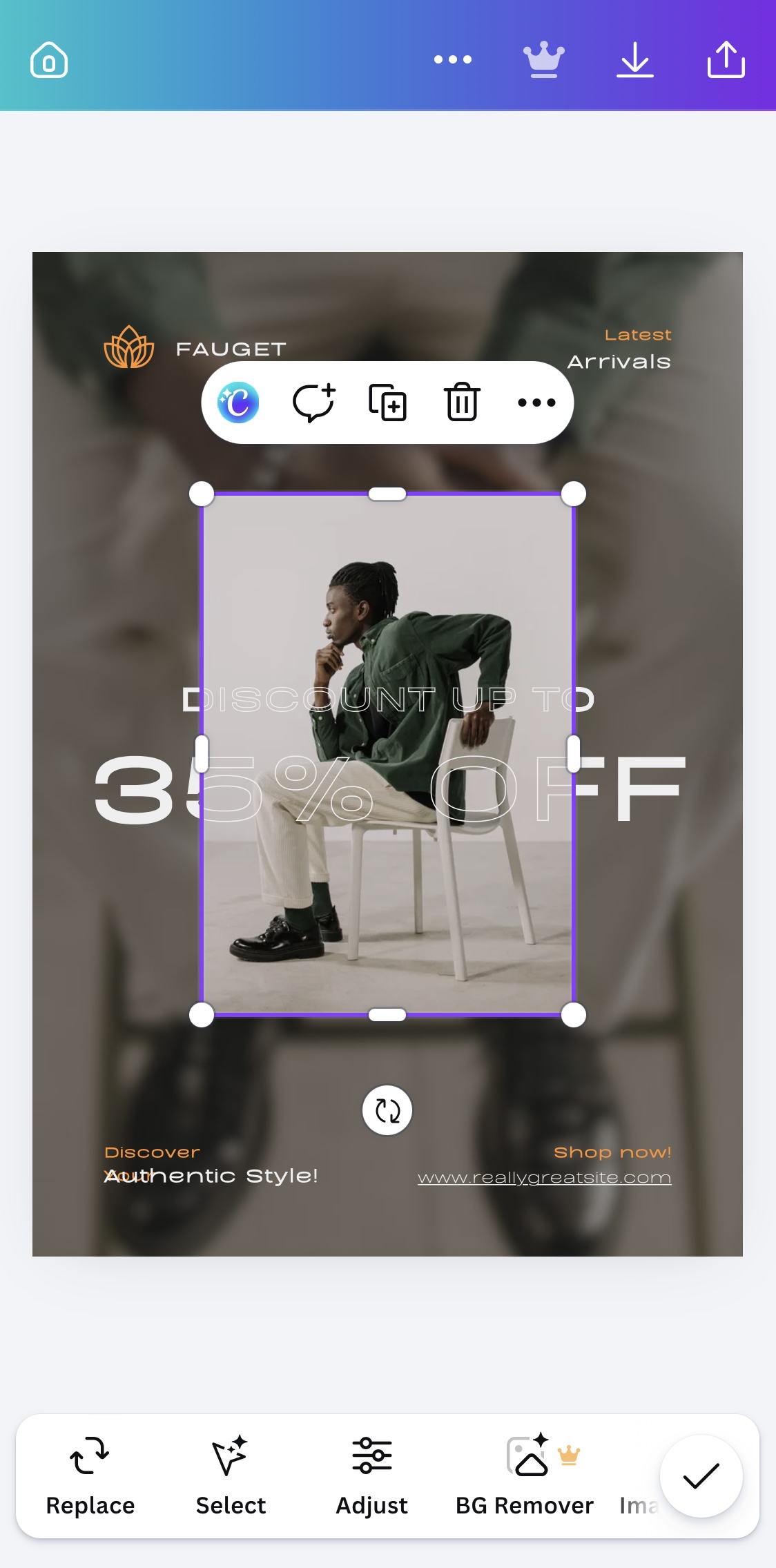Replacing a template image in Canva