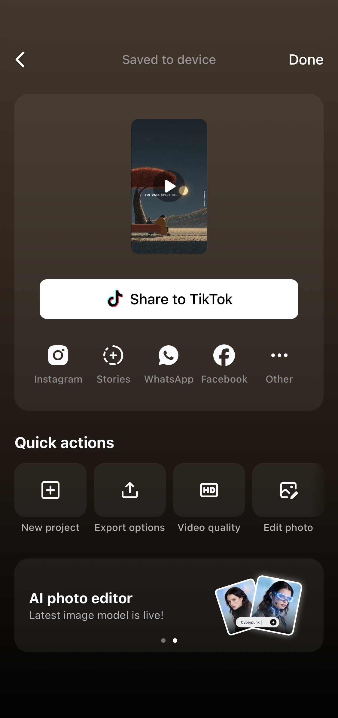CapCut export screen