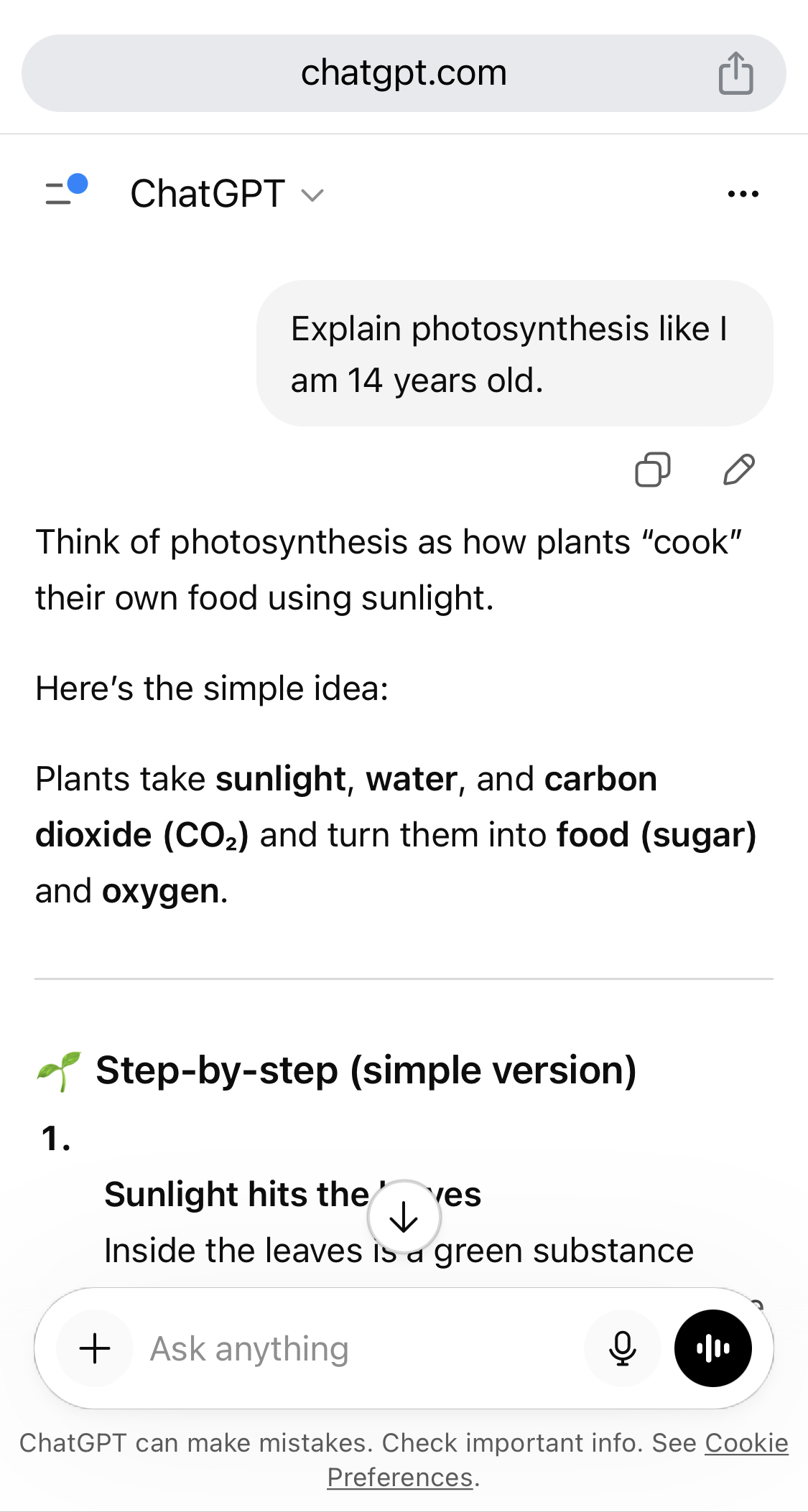 ChatGPT explaining a school topic